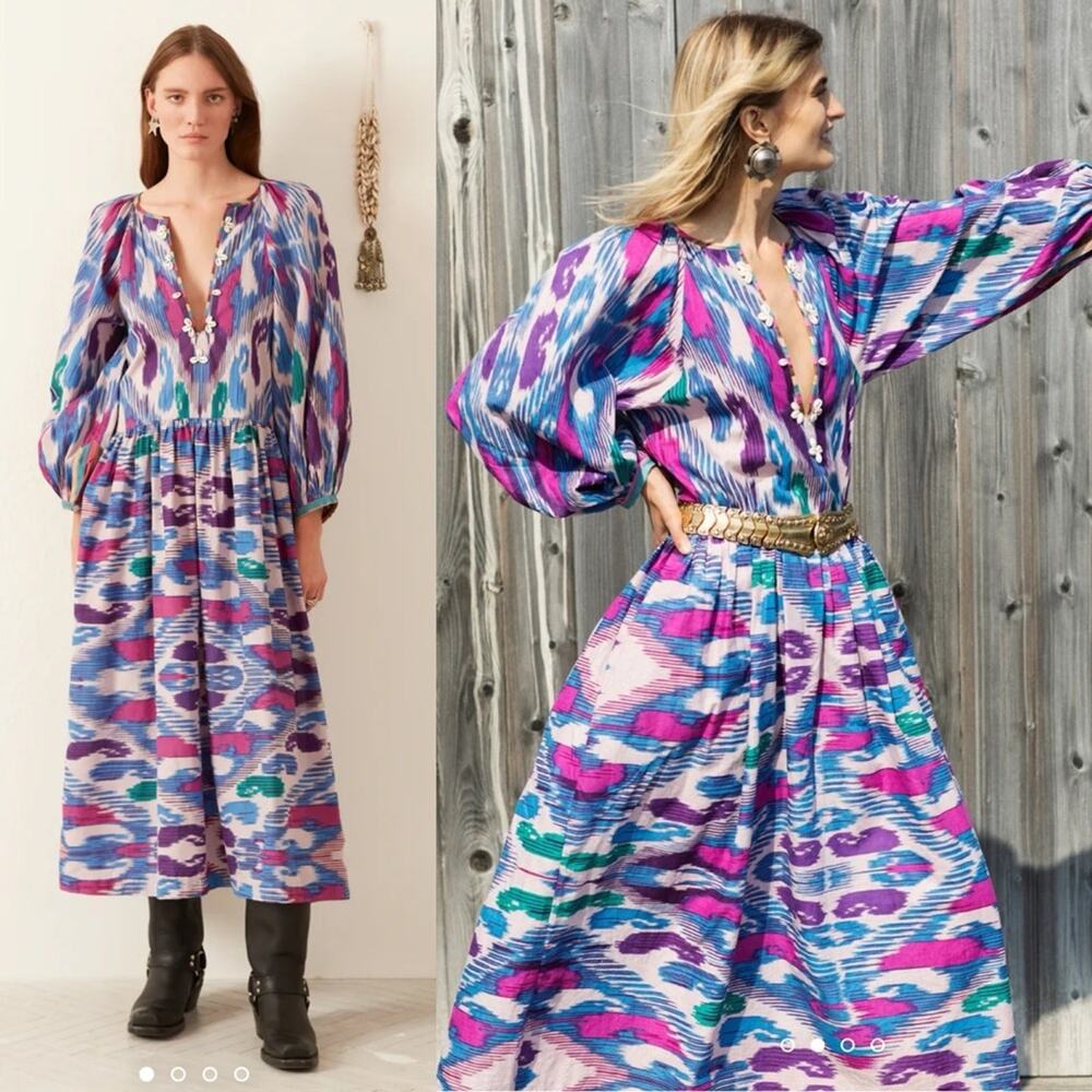 NWT NEW Alix of Bohemia Celeste Oasis Ikat Maxi Dress